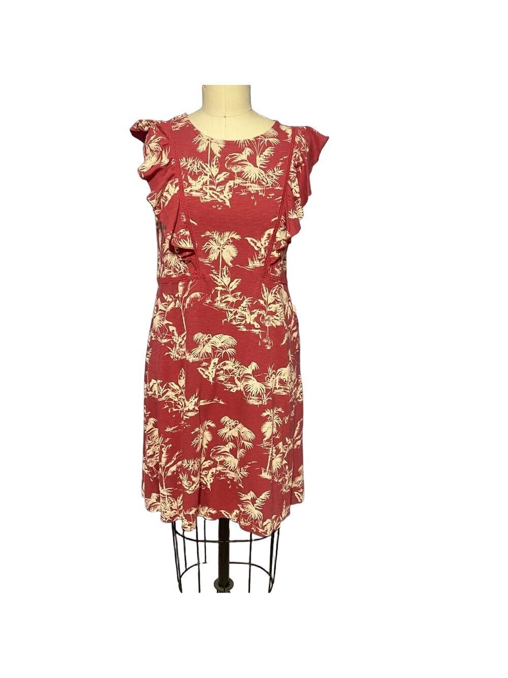 Fat Face size 4 Coral Tropical Print Dress pockets comfy